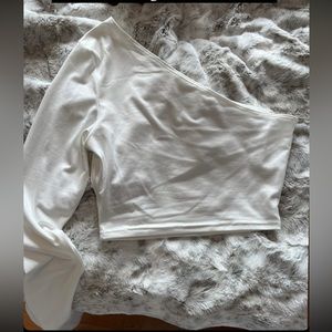 Shien one shoulder long sleeve shirt, white